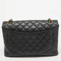 Pre Owned Chanel Black Quilted Caviar Leather Maxi Classic Single Flap Bag