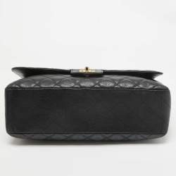 Pre Owned Chanel Black Quilted Caviar Leather Maxi Classic Single Flap Bag