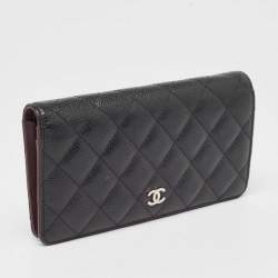 Chanel Black Quilted Caviar Leather L Yen Continental Wallet
