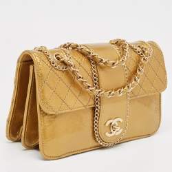 Pre Owned Chanel Gold Quilted Patent Leather Medium Madison Flap Bag