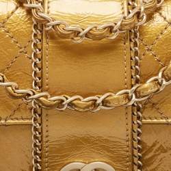 Pre Owned Chanel Gold Quilted Patent Leather Medium Madison Flap Bag