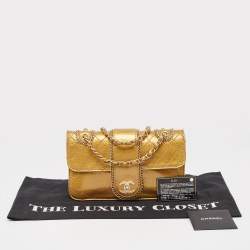 Pre Owned Chanel Gold Quilted Patent Leather Medium Madison Flap Bag