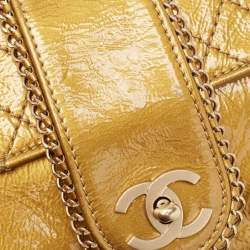 Pre Owned Chanel Gold Quilted Patent Leather Medium Madison Flap Bag