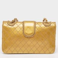 Pre Owned Chanel Gold Quilted Patent Leather Medium Madison Flap Bag