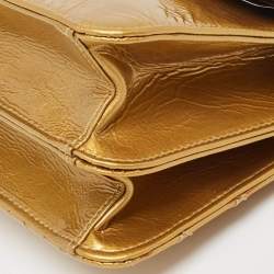 Pre Owned Chanel Gold Quilted Patent Leather Medium Madison Flap Bag