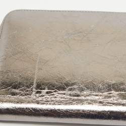 Chanel Silver Leather CC Bow Zip Around Wallet Organizer