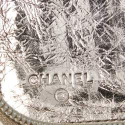 Chanel Silver Leather CC Bow Zip Around Wallet Organizer