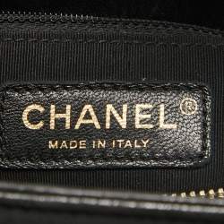 Pre Owned Chanel Black/Gold Reversed Chevron Leather Shopper Tote