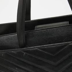Pre Owned Chanel Black/Gold Reversed Chevron Leather Shopper Tote