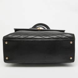 Pre Owned Chanel Black/Gold Reversed Chevron Leather Shopper Tote