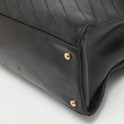 Pre Owned Chanel Black/Gold Reversed Chevron Leather Shopper Tote