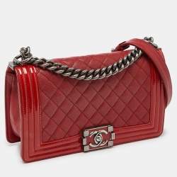 Chanel Red Quilted Leather and Patent Leather Medium Boy Flap Bag