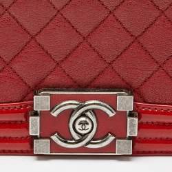 Chanel Red Quilted Leather and Patent Leather Medium Boy Flap Bag