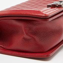 Chanel Red Quilted Leather and Patent Leather Medium Boy Flap Bag