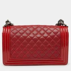 Chanel Red Quilted Leather and Patent Leather Medium Boy Flap Bag