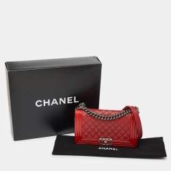 Chanel Red Quilted Leather and Patent Leather Medium Boy Flap Bag