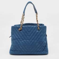 Chanel Blue Iridescent Chevron Leather CC Charm Chain Bag