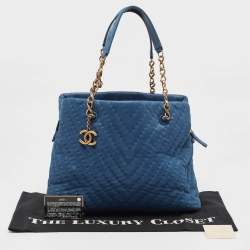 Chanel Blue Iridescent Chevron Leather CC Charm Chain Bag