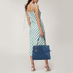 Chanel Blue Iridescent Chevron Leather CC Charm Chain Bag