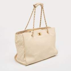 Pre Owned Chanel Beige Caviar Leather Reissue Large Shopper Tote