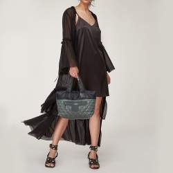 Pre Owned Chanel Green/Grey Quilted Nylon Coco Cocoon Tote