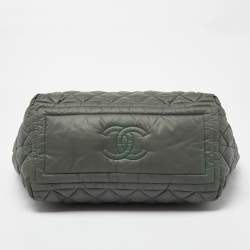 Pre Owned Chanel Green/Grey Quilted Nylon Coco Cocoon Tote