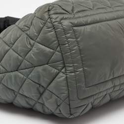 Pre Owned Chanel Green/Grey Quilted Nylon Coco Cocoon Tote