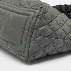 Pre Owned Chanel Green/Grey Quilted Nylon Coco Cocoon Tote