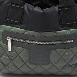 Pre Owned Chanel Green/Grey Quilted Nylon Coco Cocoon Tote