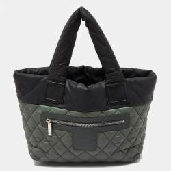 Pre Owned Chanel Green/Grey Quilted Nylon Coco Cocoon Tote