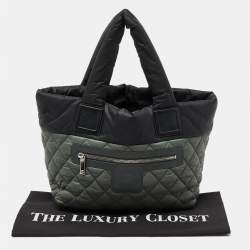 Pre Owned Chanel Green/Grey Quilted Nylon Coco Cocoon Tote