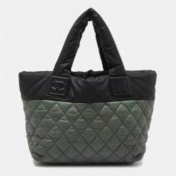 Pre Owned Chanel Green/Grey Quilted Nylon Coco Cocoon Tote