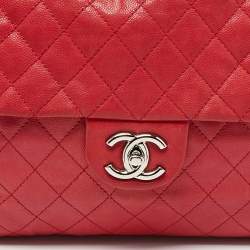 Pre Owned Chanel Red Quilted Leather Maxi Classic Single Flap Bag