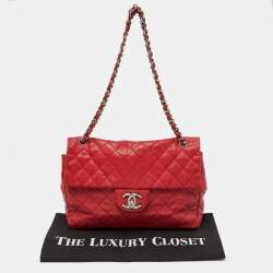 Pre Owned Chanel Red Quilted Leather Maxi Classic Single Flap Bag