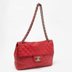 Pre Owned Chanel Red Quilted Leather Maxi Classic Single Flap Bag