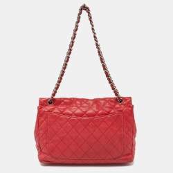 Pre Owned Chanel Red Quilted Leather Maxi Classic Single Flap Bag