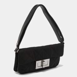 Pre Owned Chanel Black Nylon and Leather Giant Reissue Flap Shoulder Bag