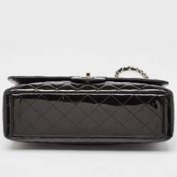 Pre Owned Chanel Black Quilted Patent Leather Maxi Classic Single Flap Bag