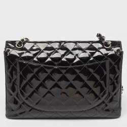 Pre Owned Chanel Black Quilted Patent Leather Maxi Classic Single Flap Bag