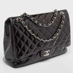 Pre Owned Chanel Black Quilted Patent Leather Maxi Classic Single Flap Bag