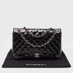 Pre Owned Chanel Black Quilted Patent Leather Maxi Classic Single Flap Bag