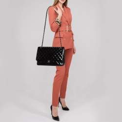 Pre Owned Chanel Black Quilted Patent Leather Maxi Classic Single Flap Bag