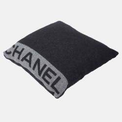 Chanel Black & Grey Wool & Cashmere Logo Pillow