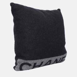 Chanel Black & Grey Wool & Cashmere Logo Pillow