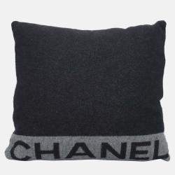 Chanel Black & Grey Wool & Cashmere Logo Pillow