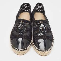 Chanel Black Patent And Mesh CC Cap Toe Espadrille Flats Size 40