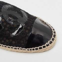 Chanel Black Patent And Mesh CC Cap Toe Espadrille Flats Size 40