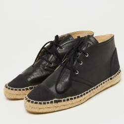 Pre Owned Chanel Leather and Canvas Cap High Top Espadrilles Size 39