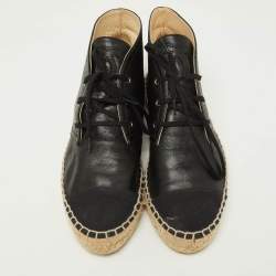 Pre Owned Chanel Leather and Canvas Cap High Top Espadrilles Size 39