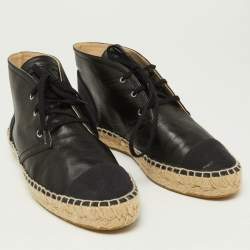 Pre Owned Chanel Leather and Canvas Cap High Top Espadrilles Size 39